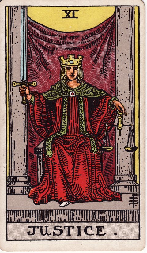 Justice tarot card (Rider-Waite, 1909)