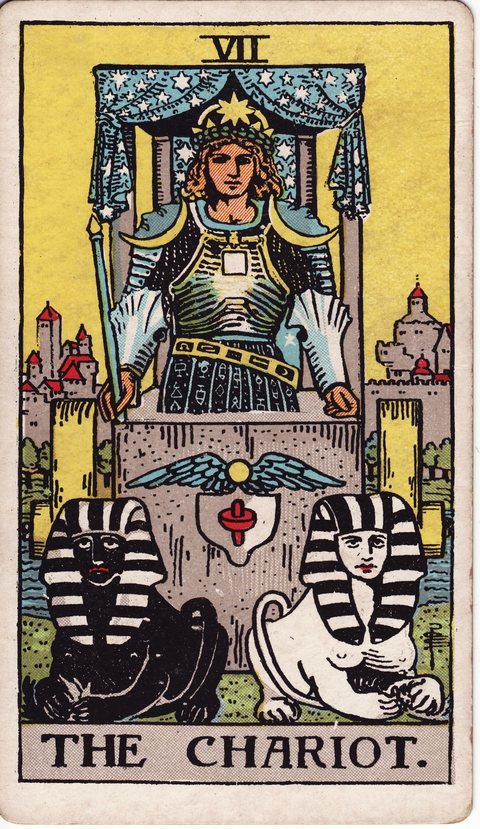 The Chariot tarot card (Rider-Waite, 1909)