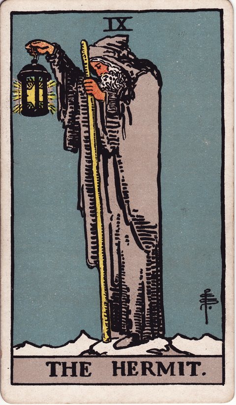 The Hermit tarot card (Rider-Waite, 1909)