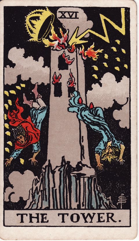 The Tower tarot card (Rider-Waite, 1909)